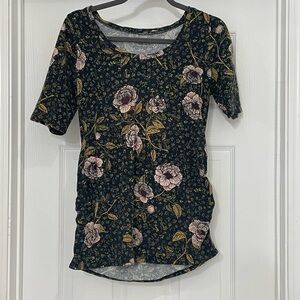 Motherhood Maternity Black and Pink Floral Short Sleeve Top